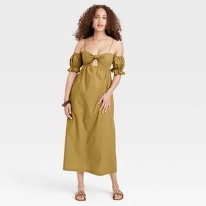 A New Day Yellow Ruched Tie Front Sundress